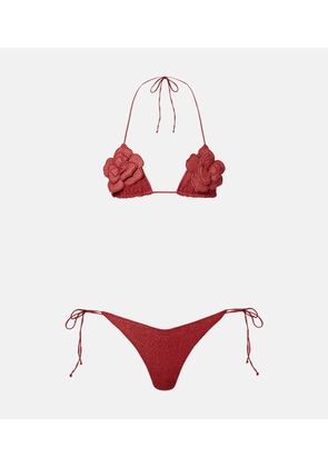 Oseree Lumiere floral-applique lame bikini