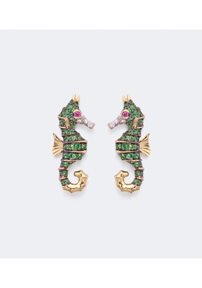 Yvonne Leon Hippocampe 18kt gold earrings with gemstones
