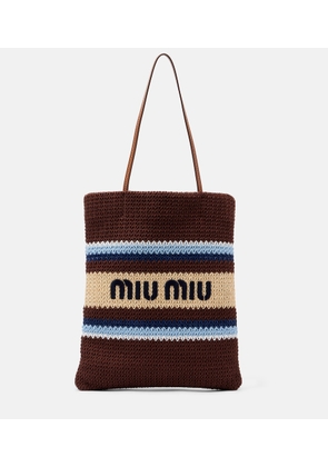 Miu Miu Striped raffia-effect shopper