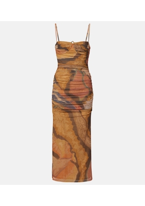 SIR Draped printed mesh maxi dress