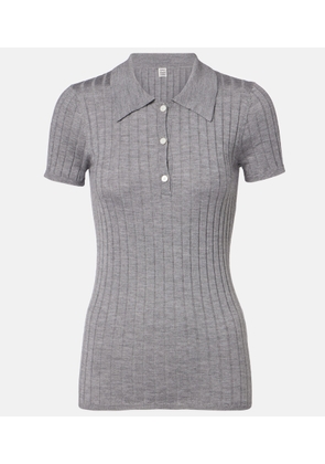 Toteme Ribbed-knit cashmere and silk polo shirt