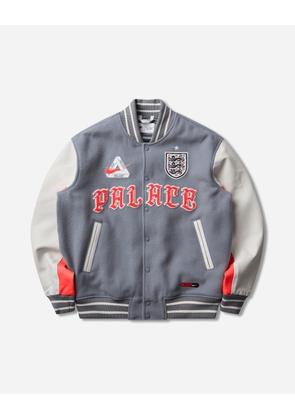 England x Palace Varsity Jacket Cool Grey / White / Bright Crimson
