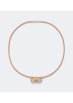 Marie Lichtenberg Clover Smash 18kt gold and leather locket necklace with emeralds