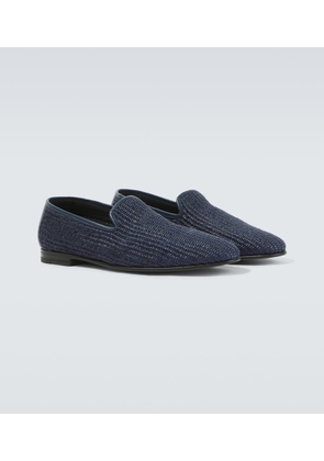 Manolo Blahnik Mario leather-trimmed raffia loafers