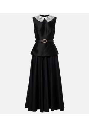 Self-Portrait Belted peplum taffeta midi dress