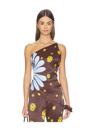 Cala de la Cruz Zharit Top in Brown,Blue. Size XS. Also in S, M, L.