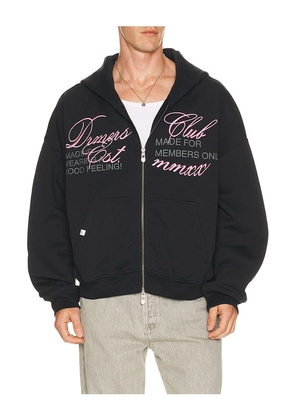 DRMERS CLUB Cursive Zip Up Hoodie in Black. Size S. Also in M, L, XL/1X.