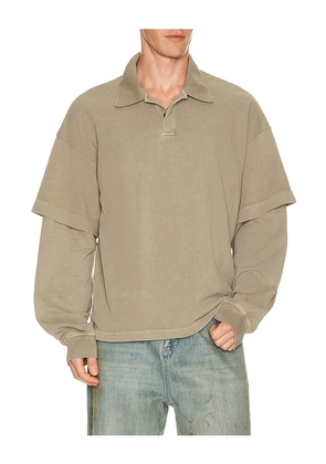 AGOLDE Curren Double Sleeve Polo in Blue. Size S. Also in M, L, XL/1X.