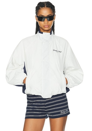 Sporty & Rich Signature NY Contrast Jacket in White & Navy - White. Size S (also in XS, M, L).