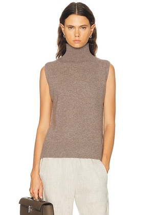 Brandon Maxwell Bruno Sleeveless High Neck Vest in Truffle - Brown. Size S (also in XS, M, L).