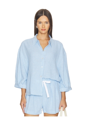 eberjey Linen Blend Relaxed Sleeve Top in Blue. Size XS. Also in S, M, L, XL.