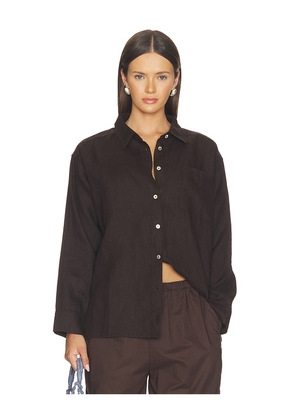 DONNI. The Linen Relaxed Shirt in Brown. Size XXS. Also in XS, S, M.