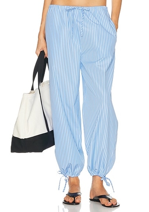 Toteme Striped Drawstring Cotton Trouser in Blue & White - Baby Blue. Size 32 (also in 34, 36, 38, 40, 42).