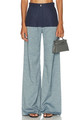 MATTHEW BRUCH High Waist Combo Wide Leg in Navy - Blue. Size 8 (also in 0, 2, 4, 6, 10).