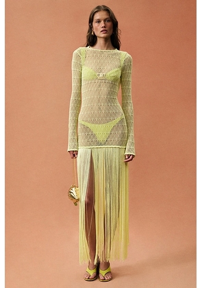 SAME for FWRD Long Sleeve Fringe Maxi Dress in Lime Sherbet - Green. Size XS (also in S, M, L, XL).