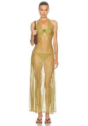 ADRIANA DEGREAS Lace Bare-back Maxi Dress in Pistachio - Green. Size M (also in S).