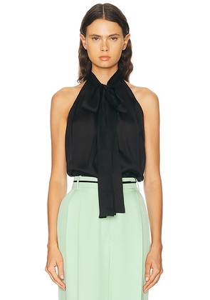TOM FORD Monogram Silk Chiffon Halterneck Lavalliere Top in Black - Black. Size 36 (also in 34, 38, 40).