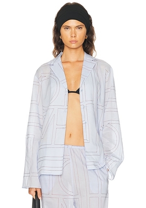Toteme Monogram Cotton Blend PJ Top in Sky - Baby Blue. Size 38 (also in 36, 32, 34, 40, 42).