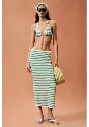 Rowen Rose for FWRD Long Skirt in Blue Stripes - Green. Size S (also in XS, M, L).