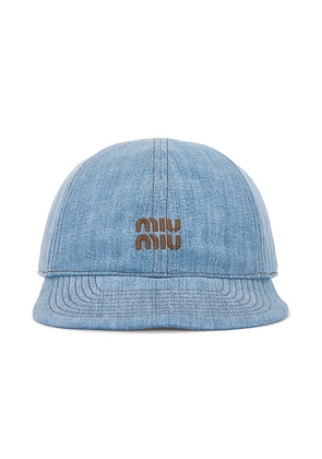 Miu Miu Denim Baseball Cap in Blu & Brandy - Blue. Size M (also in S, L).