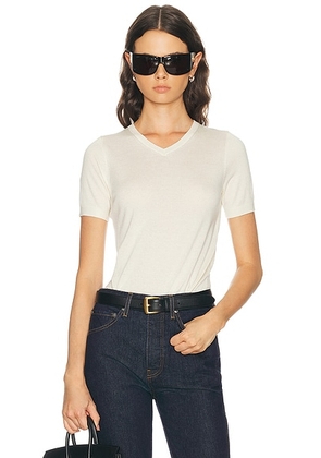RENGGLI Silk Cashmere V-Neck Knit Tee in Ecru - Cream. Size XS (also in S, M).