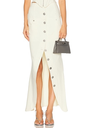 Wiederhoeft Denim Button Front Skirt in Buttercream - Cream. Size 6 (also in ).
