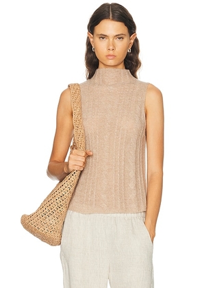 SABLYN Salvia Sleeveless Cable Turtleneck Sweater in Dune - Tan. Size XS (also in S, M).