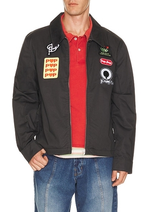 Pop Trading Company Full Zip Worker Jacket in Anthracite - Black. Size L (also in S, M, XL/1X).