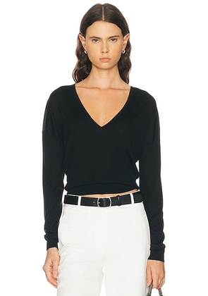RENGGLI Silk Cashmere V-Neck Sweater in Ink - Black. Size M (also in XS, S, L, XL).