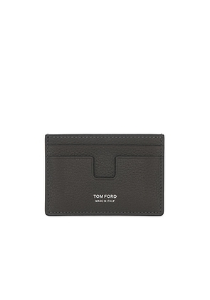 TOM FORD Soft Grain Leather T Line Classic Card Holder in Smoke Grey - Grey. Size all.