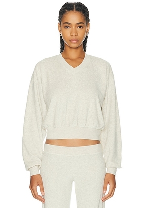 Eterne Cropped V-Neck Terry Sweatshirt in Light Heather Grey - Grey. Size XS (also in S, M, L).