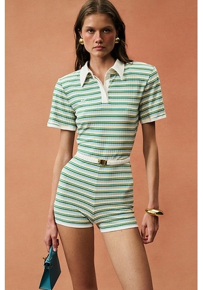 Rowen Rose for FWRD Short Sleeve Romper in Blue Stripes - Blue. Size M (also in S).