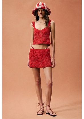 Akoia Swim for FWRD Crochet Top And Mini Skirt Set in Red - Red. Size L (also in XS, M, XL).