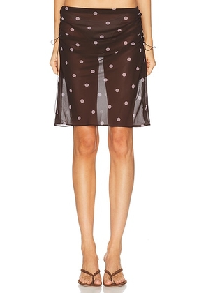L'Academie Ramona Midi Skirt in Brown & Purple Dot - Brown. Size XL (also in XXS, XS, S, M, L).