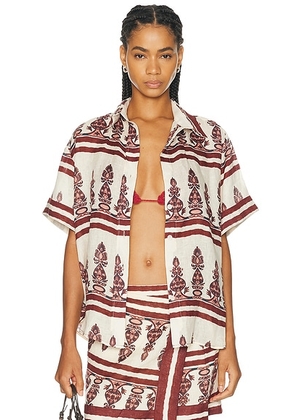 Johanna Ortiz La Creciente Top in Ecru & Wine - Burgundy. Size 4 (also in 0, 2, 6, 8).
