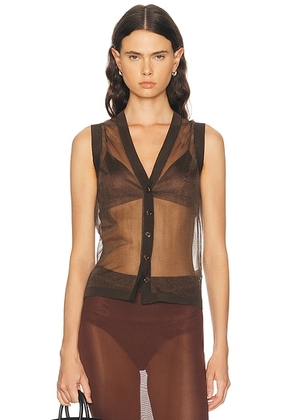 RENGGLI Sheer Knit Vest in Coffee - Brown. Size M (also in XS, S).