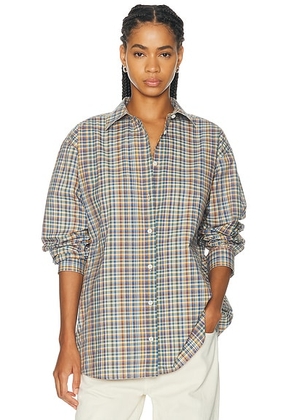 Toteme Classic Check Button Down Top in Blue & Orange - Blue. Size 38 (also in 32, 34, 40, 42).