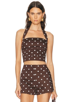 L'Academie Polina Top in Brown & Ivory Dot - Brown. Size L (also in XS, XXS, S, XL).
