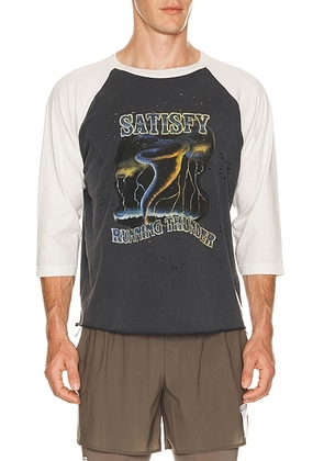 Satisfy Mothtech Baseball Tee in Off White & Aged Black - Grey. Size L (also in S, M).