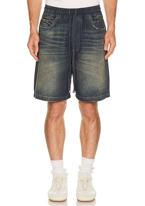 Amiri Drawstring Denim Short in Sandstone - Blue. Size XXL/2X (also in L, XL/1X, M).