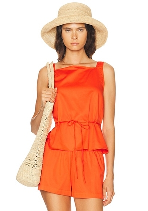 LESET Yoko Drawstring Tank Top in Feu - Orange. Size S (also in XS, M, L).