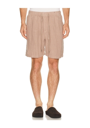 Faherty Essential 6.5 Linen Short in Brown. Size S. Also in M, L, XL/1X.