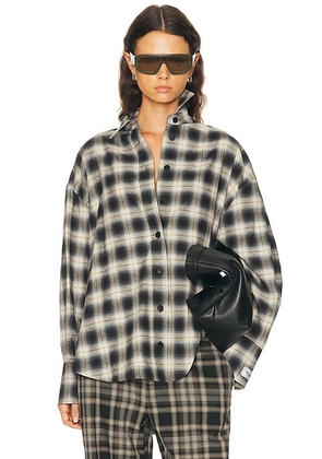THE ATTICO Button Down Check Shirt in Sand & Black - Black & White. Size 38 (also in 40, 42, 44).