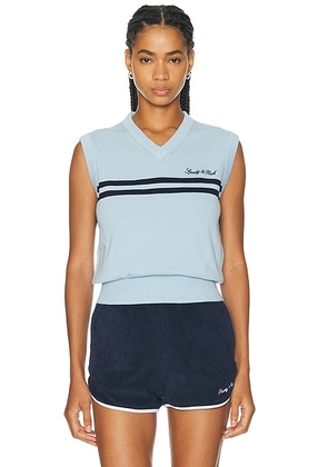 Sporty & Rich Signature Logo Knitted Vest in Ciel & Dark Navy - Baby Blue. Size L (also in XS, S, M).