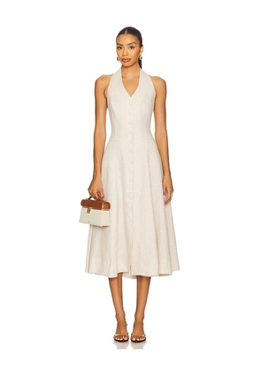 L'Academie Uma Linen Midi Dress in Beige. Size S. Also in XS, XXS, M, L, XL.