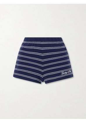 Sporty & Rich - Logo-embroidered Striped Cotton-jersey Shorts - Blue - x small,small,medium,large,x large