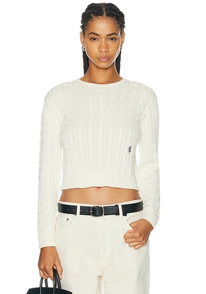 Sporty & Rich Signature Logo Cable Sweater in Ecru - Cream. Size L (also in XS, S, M).