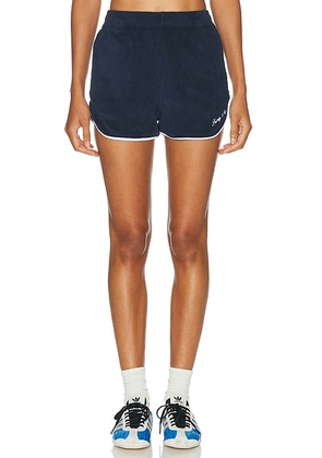 Sporty & Rich Signature Logo Terry Short in Dark Navy & White - Navy. Size L (also in XS, S, M, XL).