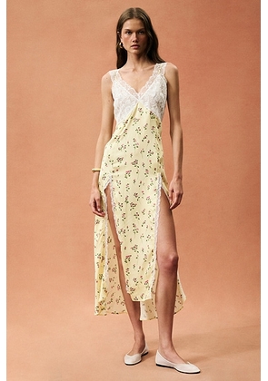 Rowen Rose for FWRD Sleeveless Long Dress in Flower Print - Yellow. Size 38 (also in ).
