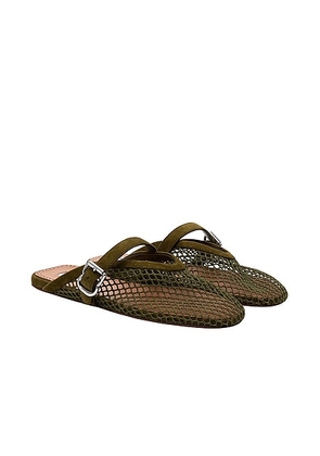 ALAÏA ALAΪA Fishnet Flat Mule in Vert Camouflage - Green. Size 40 (also in ).